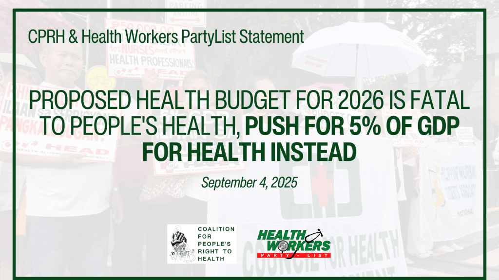 Proposed health budget for 2026 is fatal to people's health, push for 5% of GDP for health instead
