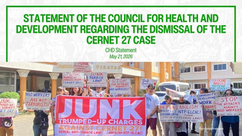 STATEMENT OF THE COUNCIL FOR HEALTH AND DEVELOPMENT REGARDING THE DISMISSAL OF THE CERNET 27&nbsp;CASE